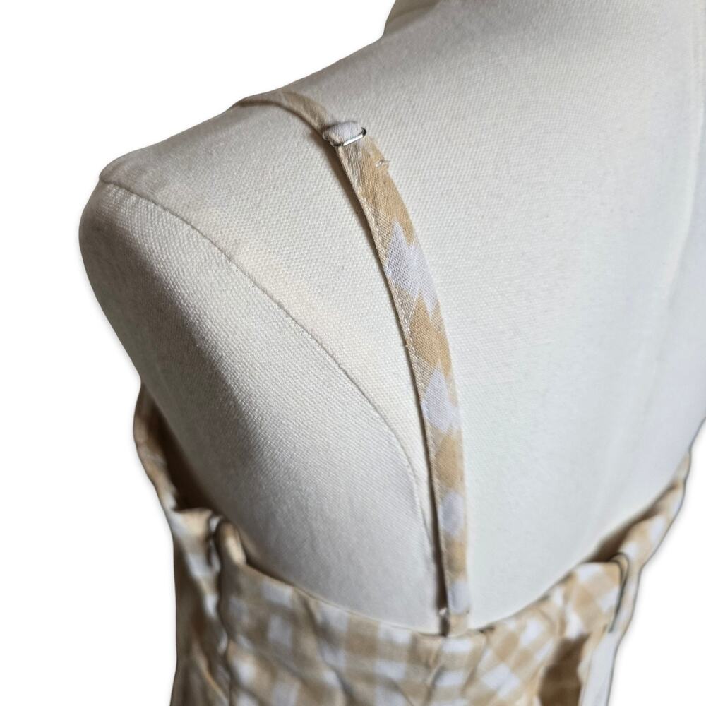 Promesa Gingham Mini Dress L Tan White Plaid Bustier Fit Flare Cottagecore NWT - Picture 7 of 15